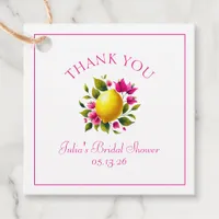 Custom Bridal Shower Lemon Pink Floral Thank You Favor Tags