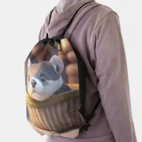 Cute otter baby in a basket - personalizable drawstring bag