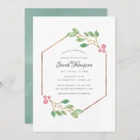 Watercolor Geometric Holly Christmas Bridal Shower Invitation