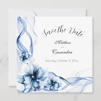 Elegant Dusty Blue Navy  Flowers Wedding  Save The Date