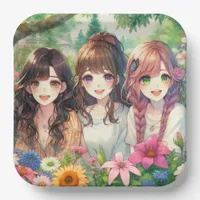 Cute Anime Girls Birthday Party Paper Plates