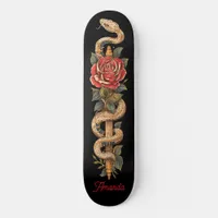 Python Snake with Red Rose Skateboard