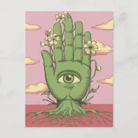 Surreal Pink Sky Gardeners Green Hand  Postcard