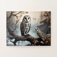 Funny Barn Owl sitting on Branch  Jigsaw Puzzle