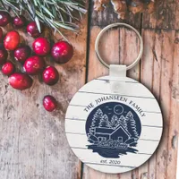 Navy Blue & White Rustic Wood Nautical Lake House Keychain