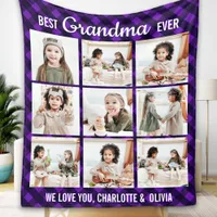 Best Grandma Ever Plaid Custom 9 Photo Grandmother Fleece Blanket