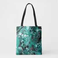 Teal and Black Bubbles Digital Fluid Art Cells   Tote Bag