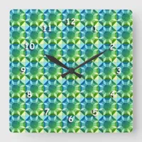 Clock - Blue and Green Quilt Pattern White Numbers