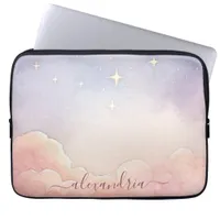 Watercolor Cloudscape Pink Sky With Name Laptop Sleeve