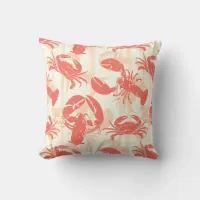 Coastal Coral Pink Lobster Crab Throw Pillow