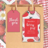  Berry First Strawberry Birthday Party Red Pink Gift Tags