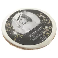 Black and Gold Glitter Photo Graduation Sugar Cookie