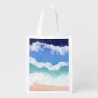 Teal and Blue Ocean Wave Digital Art Grocery Bag