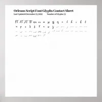 Orleans Script Font Glyphs Contact Sheet Poster