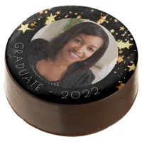 Graduation party black gold stars photo chocolate covered oreo