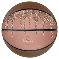 Rose Gold Glitter Sparkle Drip Monogram Name Basketball