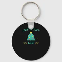 Let's Get Lit Funny Drunk Drinking Christmas Tree  Keychain