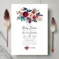 Rustic Burgundy Boho Floral Baby Shower Invitation