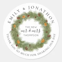 Pines Citrus Names Christmas Wedding Thank You Classic Round Sticker