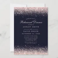 Rose Gold Confetti Navy Blue Modern Rehearsal Invitation