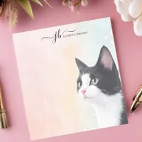 Adorable Watercolor Tuxedo Cat Pastel Personalized Notepad