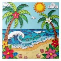 Palm Trees on the Beach  Ceramic Tile