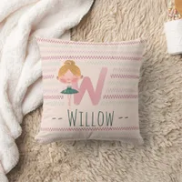Blush Pink Ballerina Monogram W – Personalized Art Throw Pillow