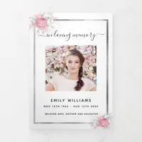 White pink floral photo tri-fold funeral program