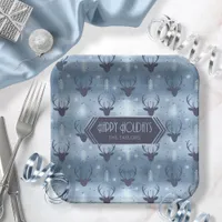 Deer Antlers Arrows Christmas Pattern Blue ID861 Paper Plates