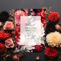 Black, White, and Red Floral Autumn Wedding Invitation