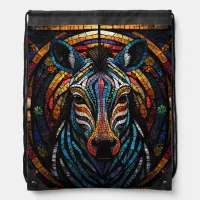 Vibrant Mosaic Zebra Drawstring Bag