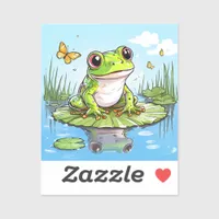 Cute Frog and Butterflies on Lily Pad Sticker