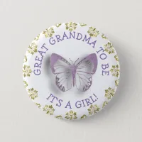 Purple Butterfly Grandma  to be baby shower button