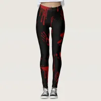 Blood Splatter Bloody Handprints Black Halloween Leggings