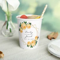 Elegant Gold Glitter Geometric Orange Floral Wed Paper Cups