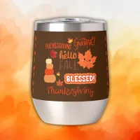 Fall Decor Pumpkin Thanksgiving on Brown | Thermal Wine Tumbler