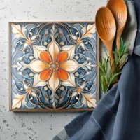 Colorful Floral Tile Pattern#9 Blue Ivory ID1078