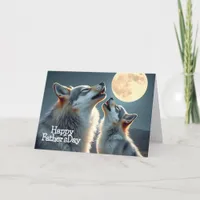 Father Wolf and Cub Howling at Full Moon Card