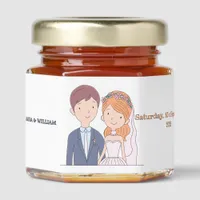 Simple, Cartoon-Iike  Spouses Illustration Wedding Honey Jar Favors