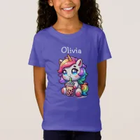 Cute Kawaii Unicorn with Bubble Tea Personalized T-Shirt