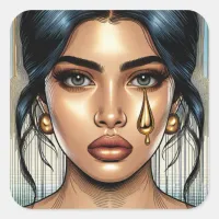 Pretty Sad Woman with Gold Tear