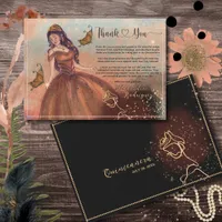 Elegant Vintage Copper Rose Quinceañera Thank You 