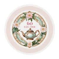 Sixty Elegant Pretty Floral Teapot 60th Birthday Edible Frosting Rounds