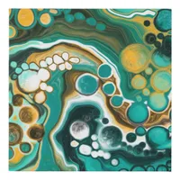 Turquoise, Gold, Marble Fluid Art  Faux Canvas Print