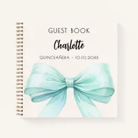 Guest book teal green cream bow Quinceanera
