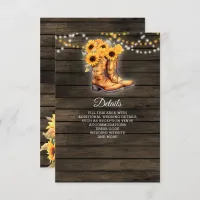 Sunflowers Cowboy Boots Barn Wood Western Wedding Enclosure Card