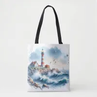 Coastal beach Lighthouse  Tote Bag