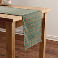 Southwestern Copper Teal Geometric Pattern Long Table Runner