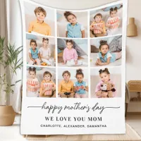 Happy Mothers Day Personalized Modern 9 Photo Fleece Blanket