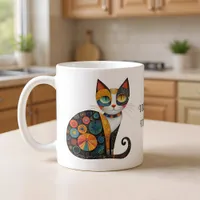 Charming Folk Art Cat I Don't Shed. I Decorate. Coffee Mug